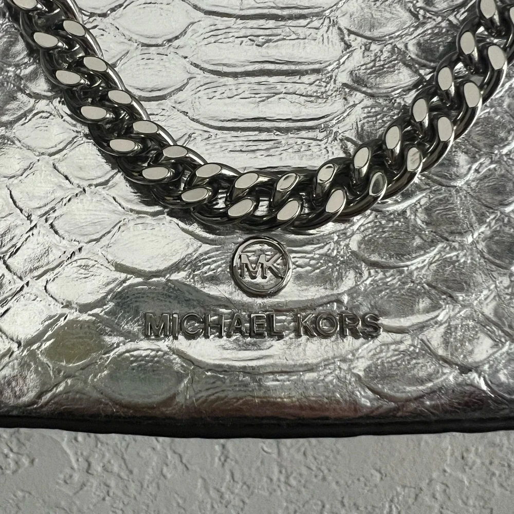 MICHAEL KORS Piper Small Metallic Snake Embossed Leather Shoulder Bag - Picture 3 of 6